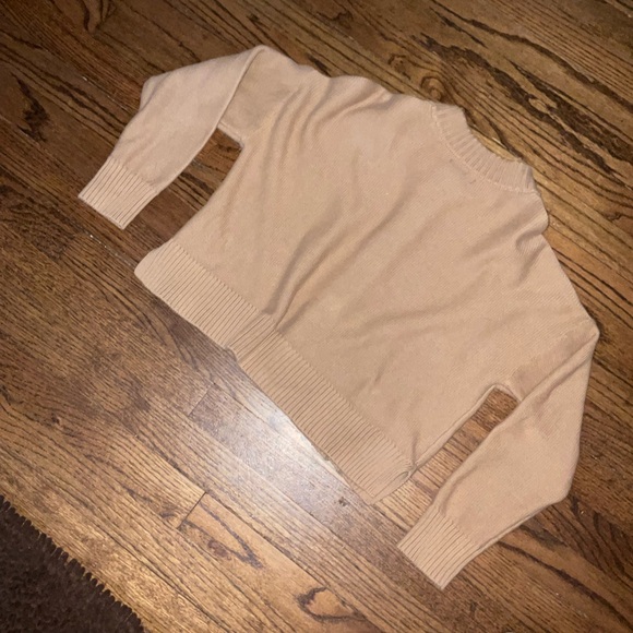Quince Cropped Crewneck Button-Front Cardigan in Light Beige - Picture 4 of 6